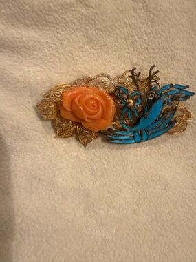 18K Gold, Coral, and Kingfisher Feather Necklace
